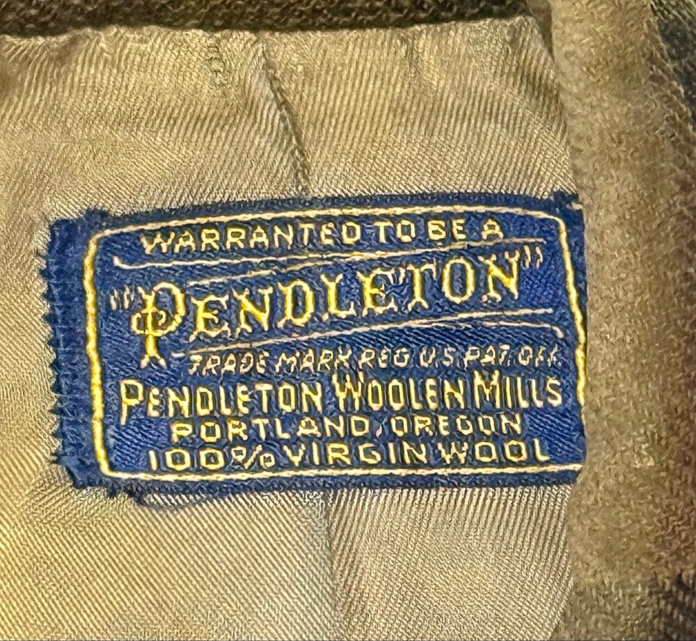 Vintage 1950s Pendleton Shadow Plaid Wool Zip Jacket Distressed Paint Mens S 40